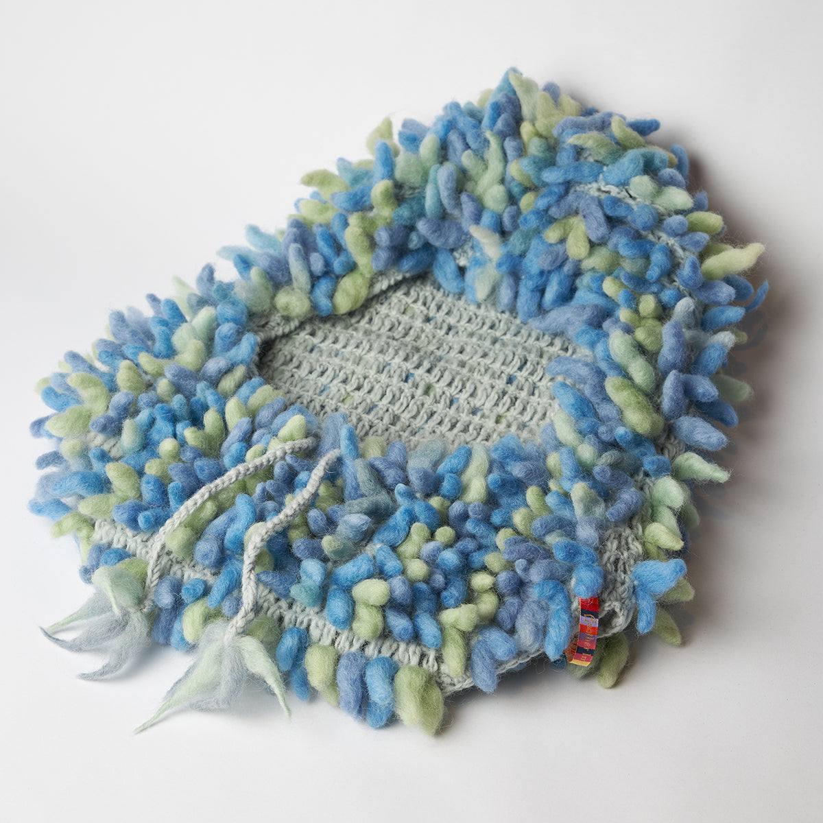 Tie-dyed hand-twisted wool fringe balaclava