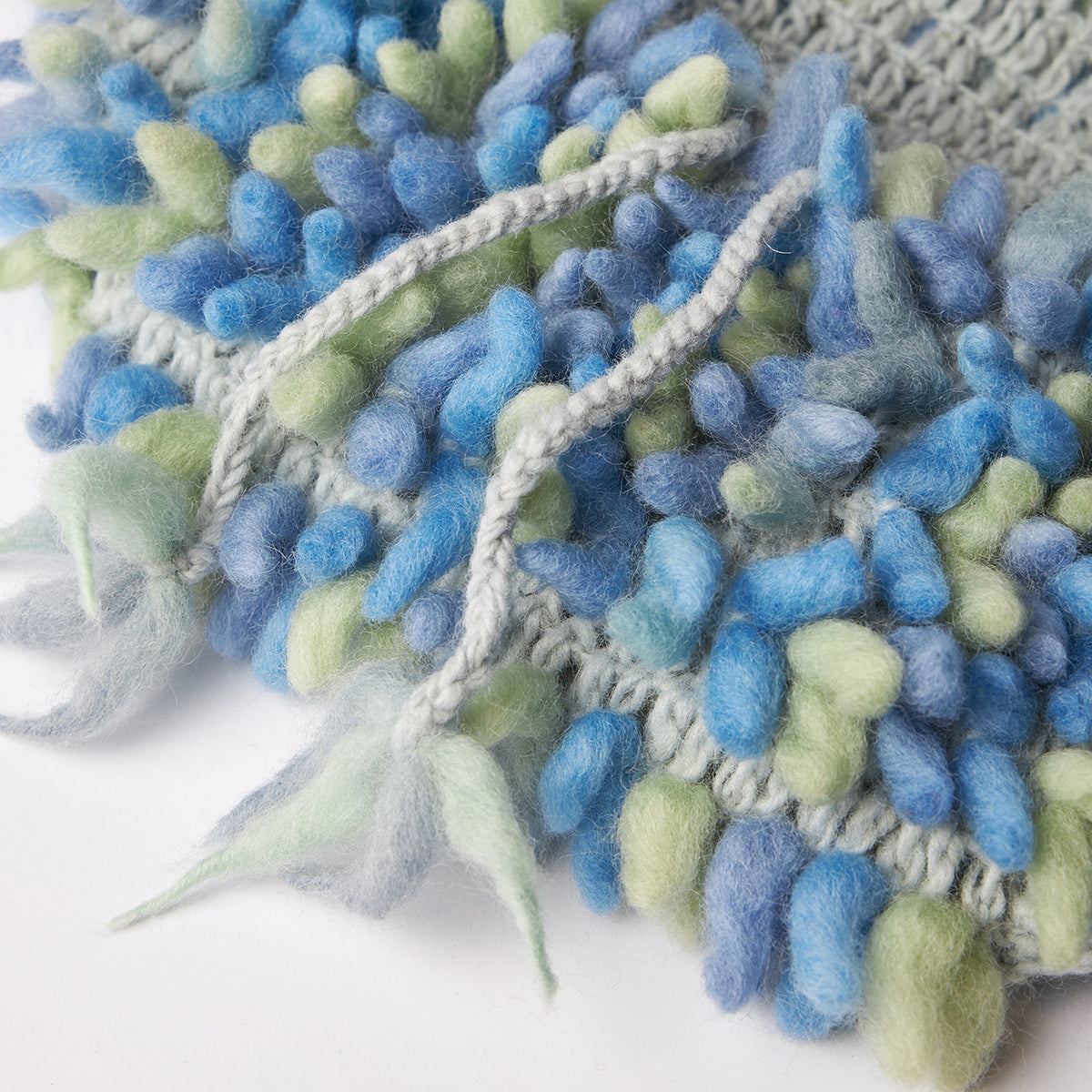 Tie-dyed hand-twisted wool fringe balaclava