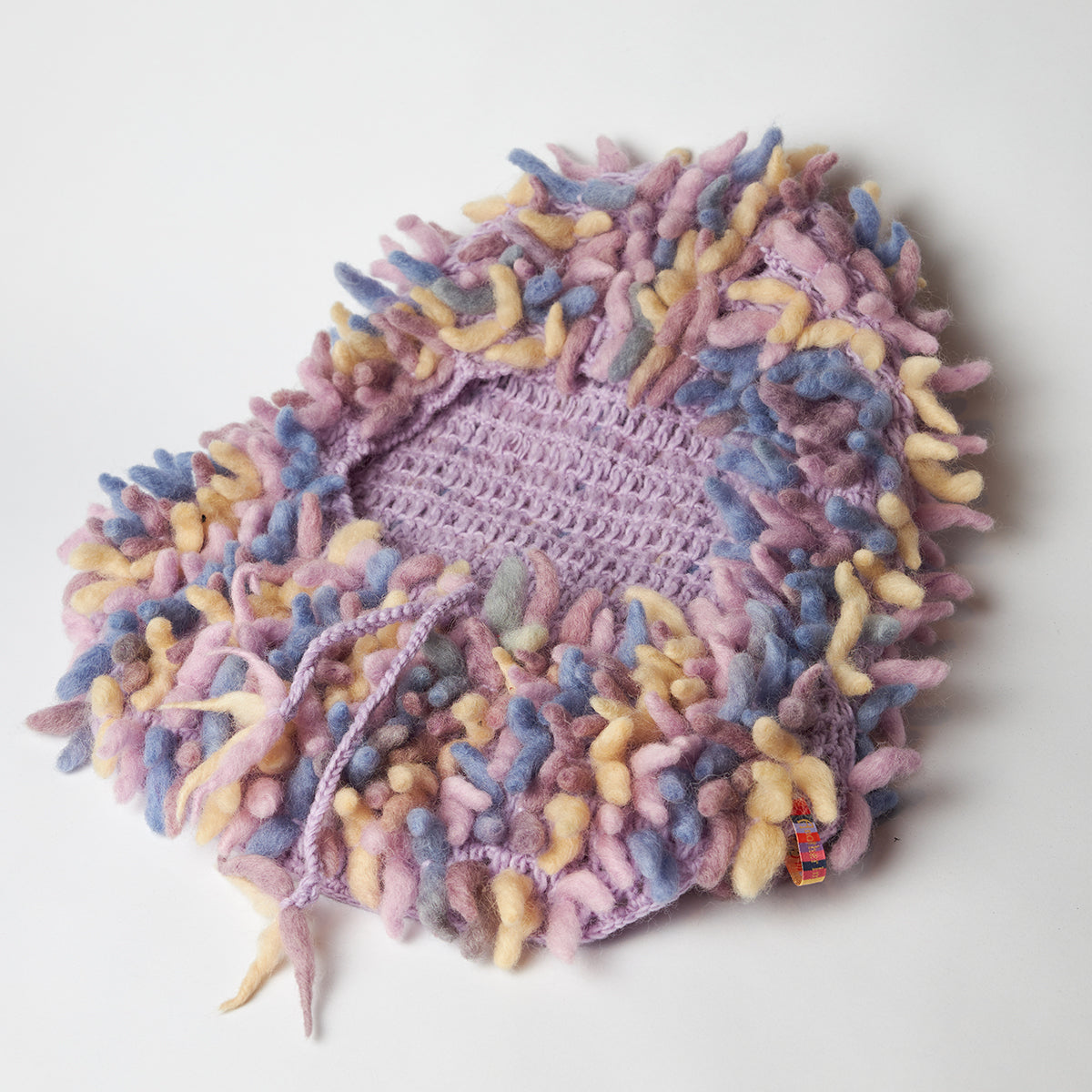 Tie-dyed hand-twisted wool fringe balaclava