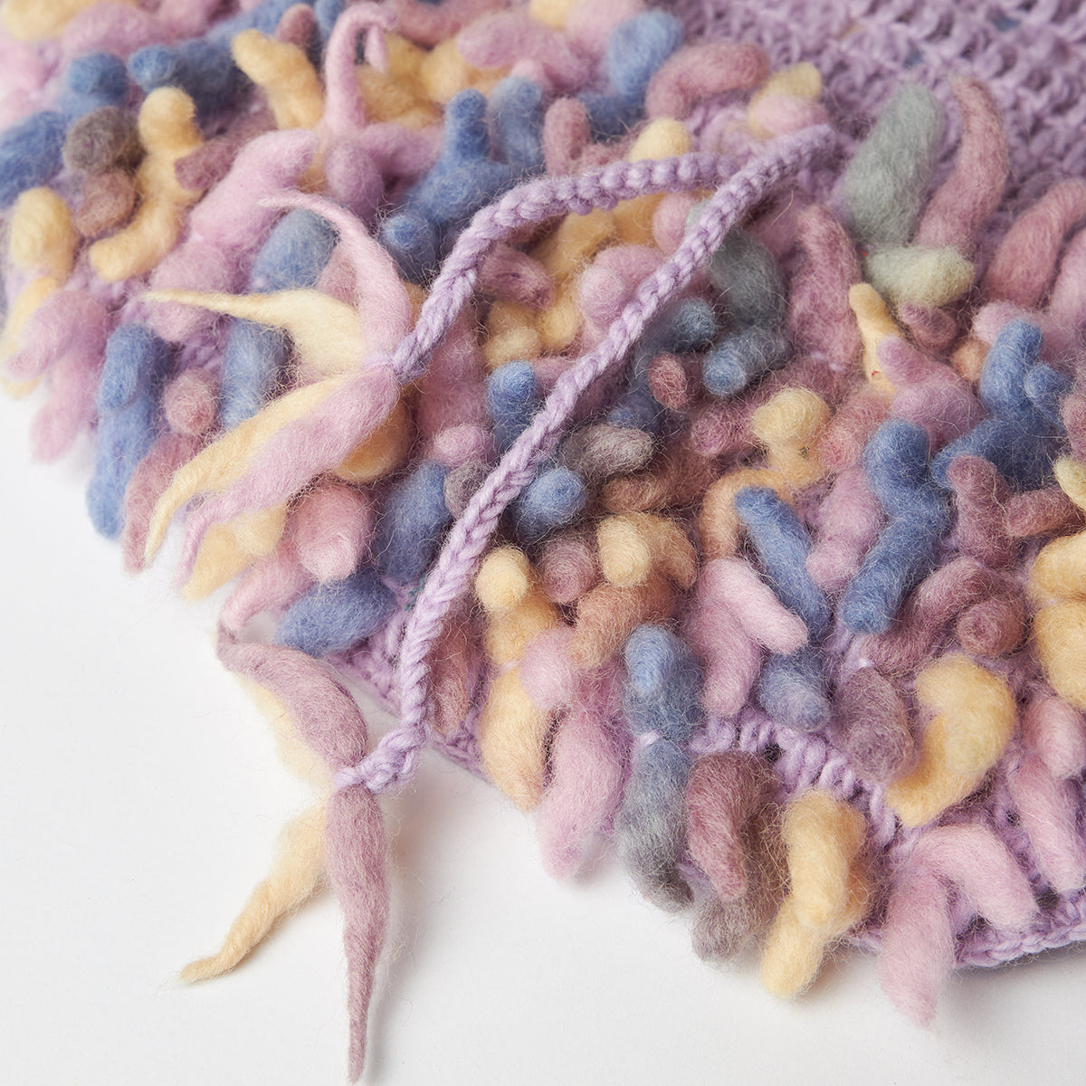 Tie-dyed hand-twisted wool fringe balaclava