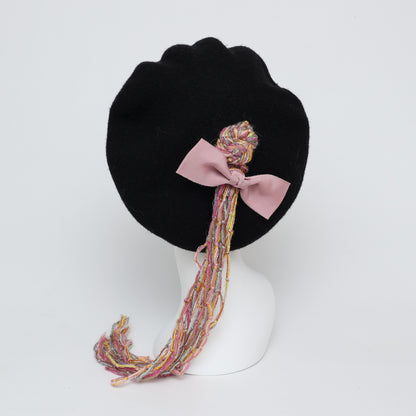 Fringe and ribbon beret