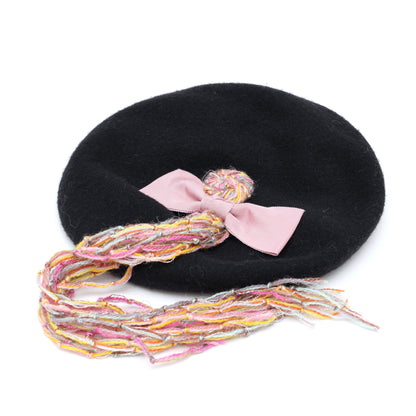 Fringe and ribbon beret