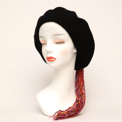 Fringe and ribbon beret