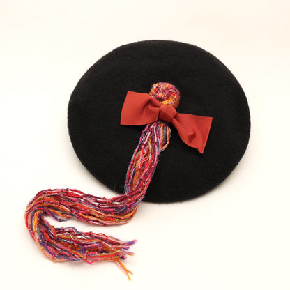 Fringe and ribbon beret