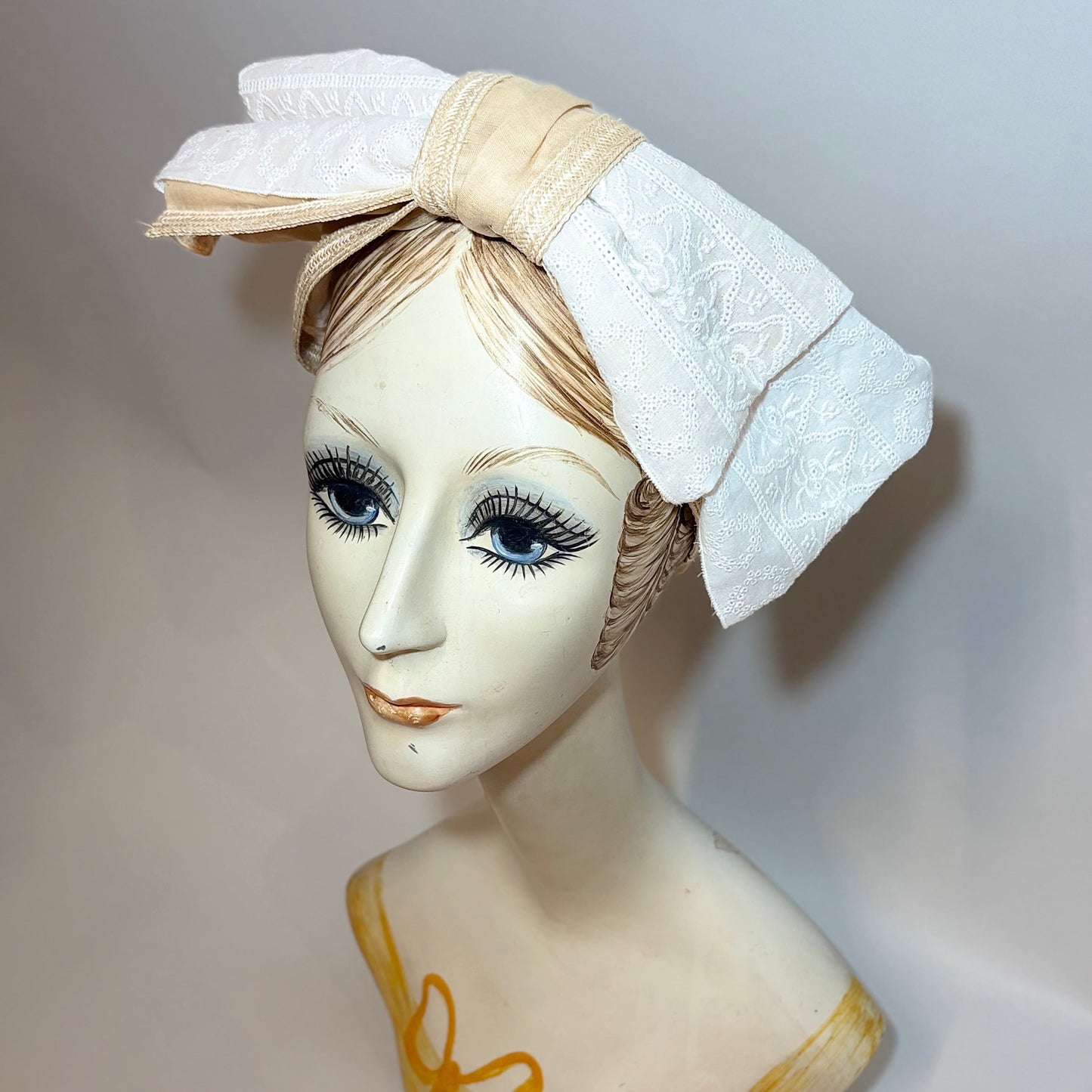 コットン刺繍リボンターバン