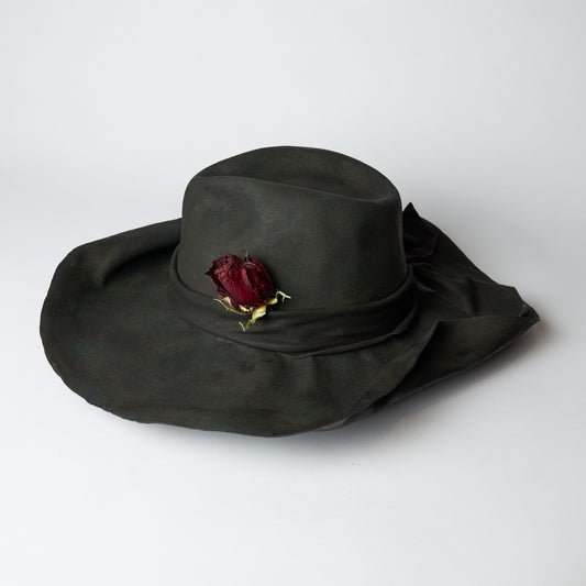 Folded brim burnt fedra hat