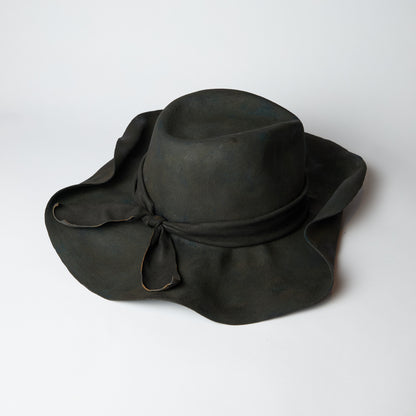 Folded brim burnt fedra hat