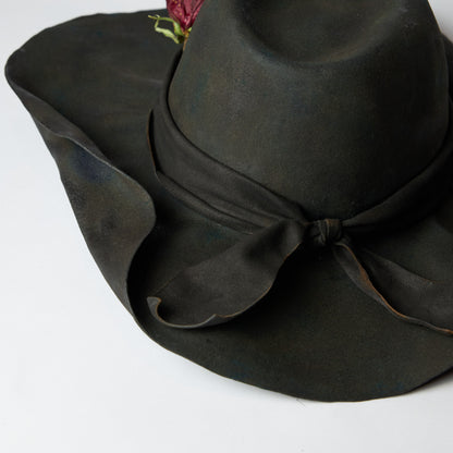 Folded brim burnt fedra hat